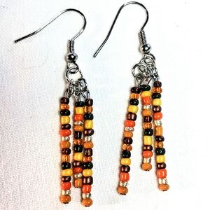 Handmade Boho Seed Bead Tassel Earrings • Statement Dangle